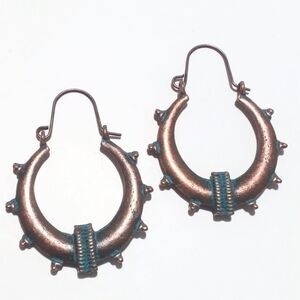 Copper Tone Ethnic Boho Inspired Drop Hoop Earrings